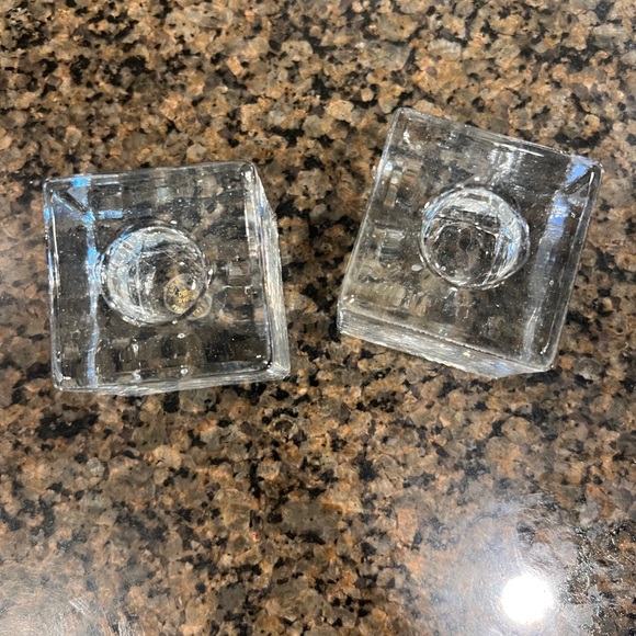 Krosno Art Glass Hand Crafted Ice Cube Paperweight Pen/candle Holder set of 2 - Picture 2 of 4
